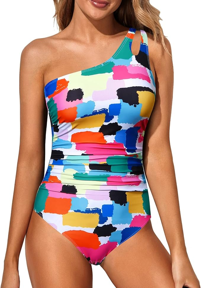 One Shoulder One Piece Swimsuit COLORFUL NEON BATHING SUIT FOR WOMEN OVER 50 SUMMER 2025