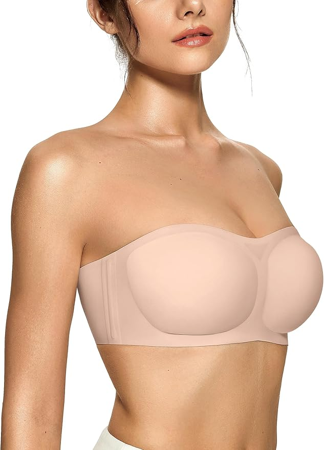 OEAK Womens Strapless Bras Push Up Bandeau Bra Non Slip Wireless Supportive Padded Bras Seamless Comfortable Tube Bra Amazon Wirefree Bras Women Over 50