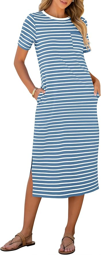 Amazon Prime Day Fashion Finds Striped Tee Shirt Midi Dress