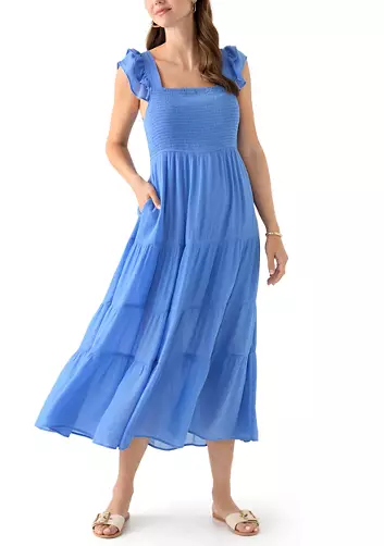How to Wear a Smocked Dress Without Looking Too Young tania stephens 50 is not old fashion blogger  blue tiered dress