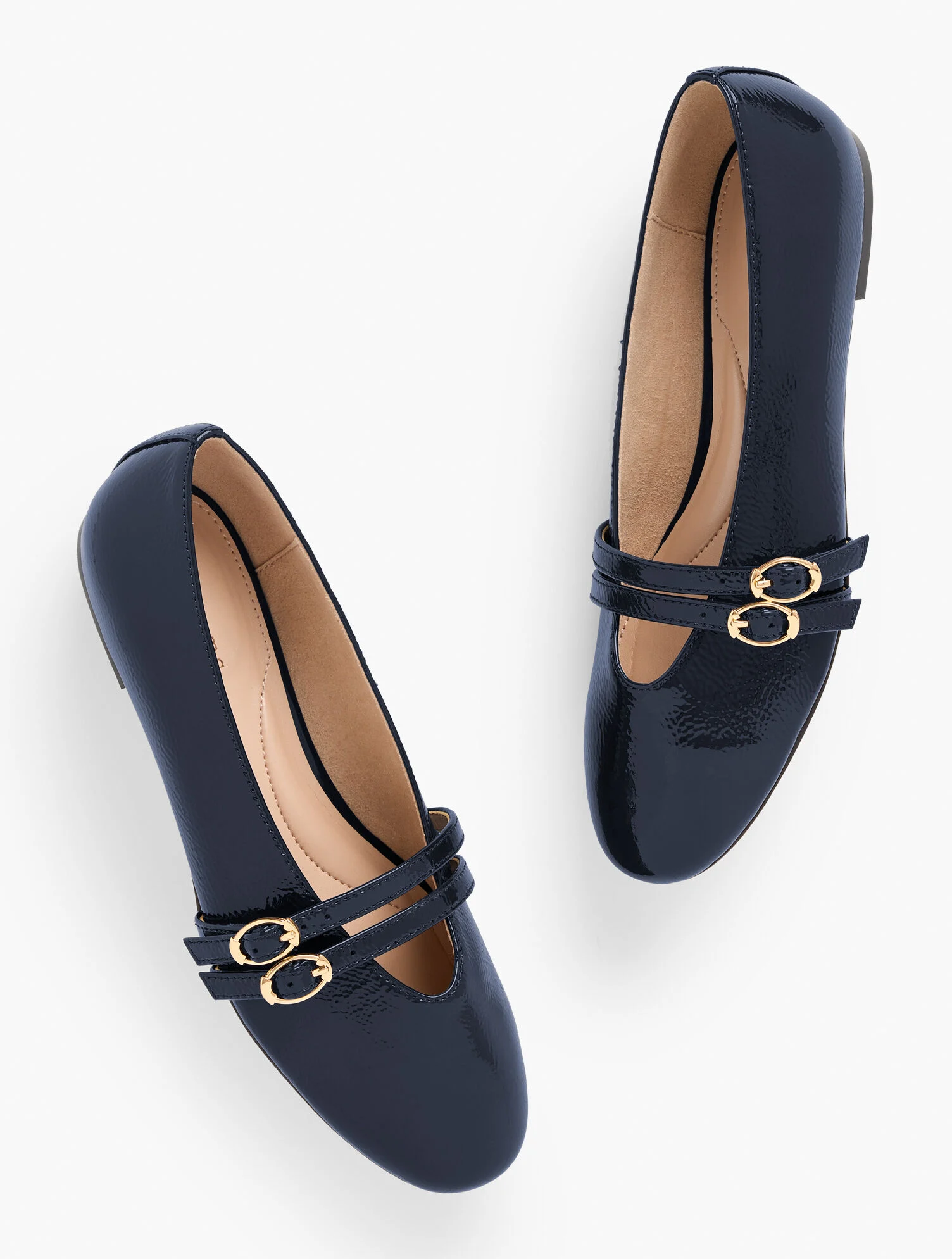 Talbots patent leather Mary Jane ballet flats with double strap detail