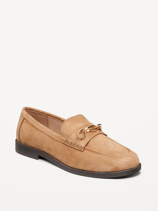 Old Navy faux-leather pointy-toe loafers in tan styled for office wear