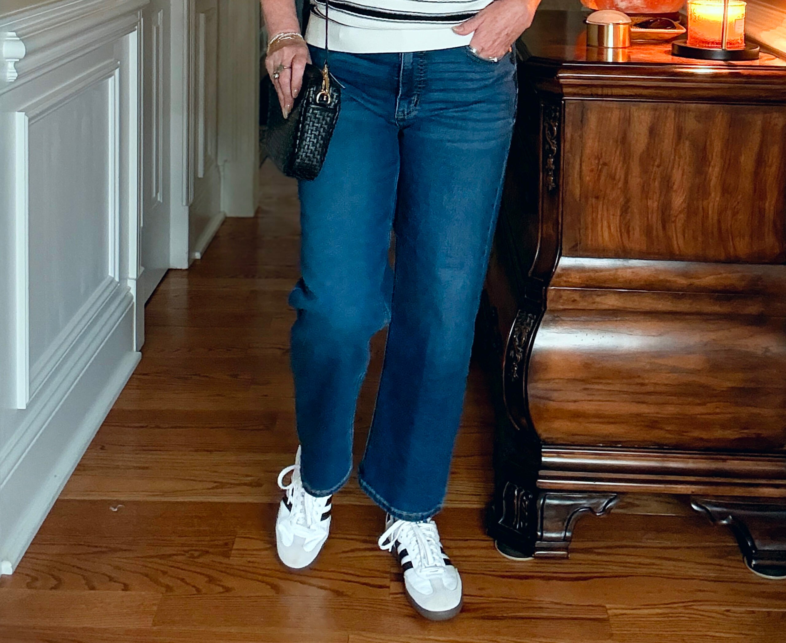 Tania in dark wash jeans from Walmart.