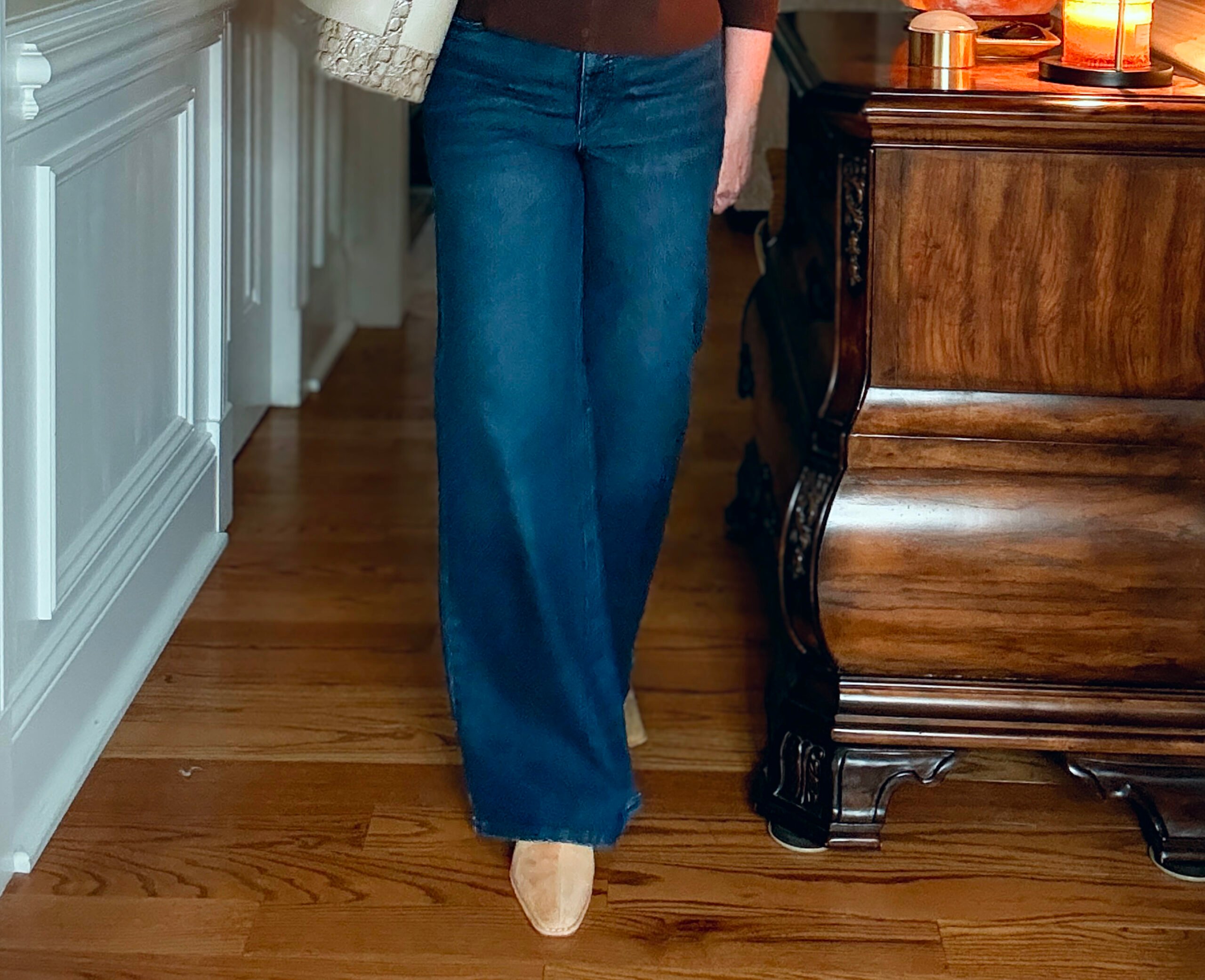 Tania in dark wash jeans from Walmart. 