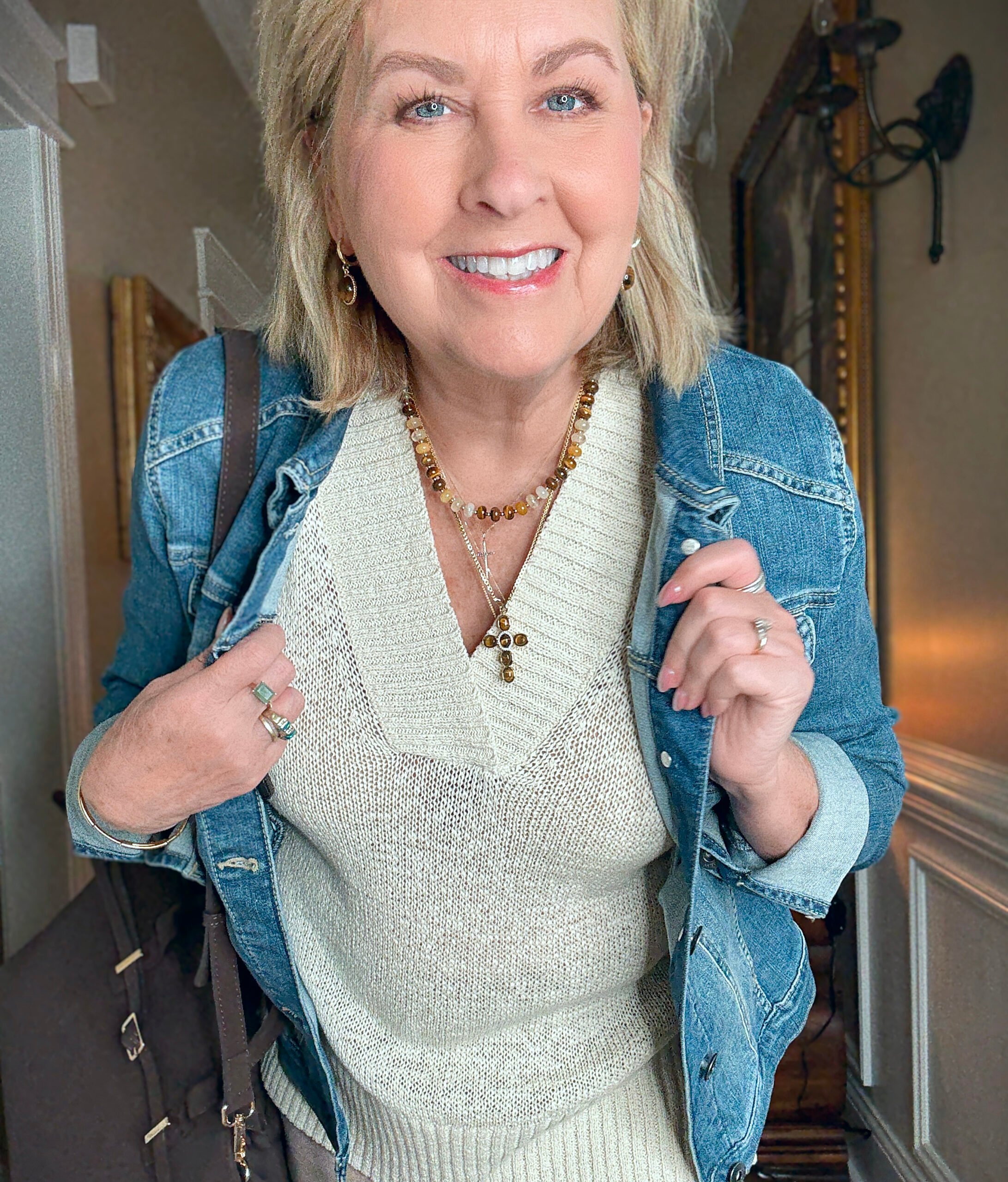 Tania is showing how to do a Summer to fall transition with jewelry and a denim jacket