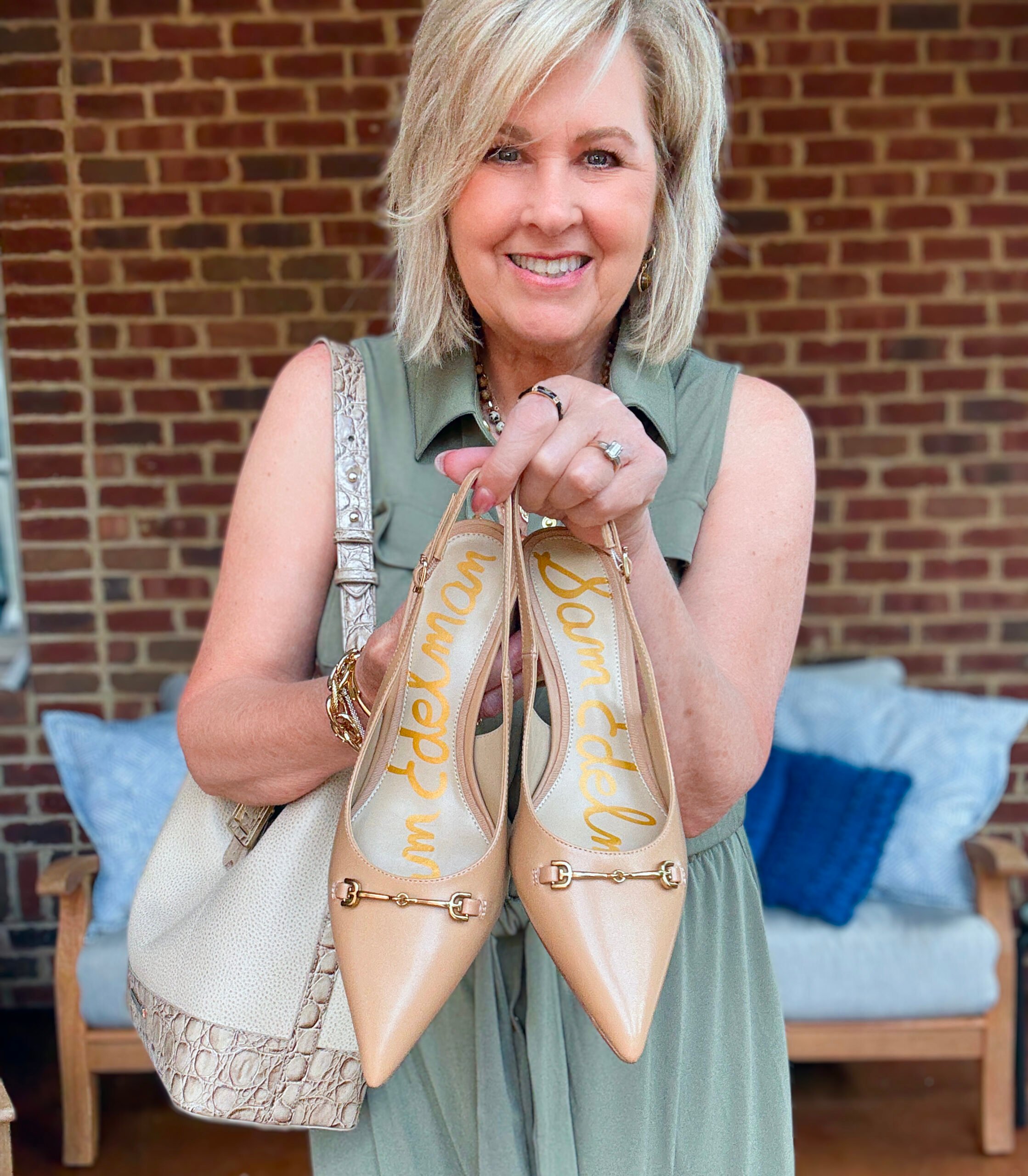 Tania Stephens wearing fall styles from Chico's - a pair of pointy pumps by Sam Edelman