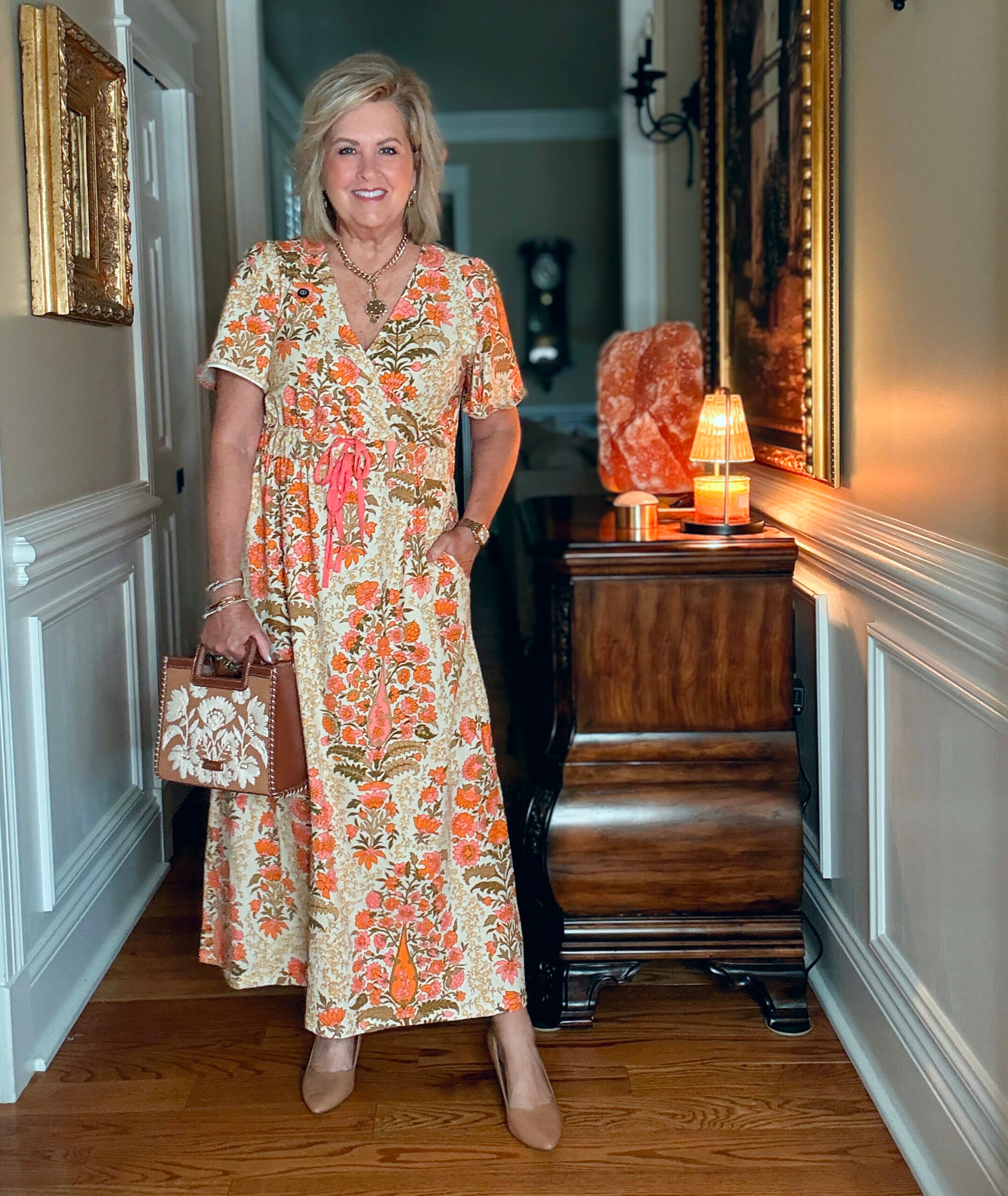 Tania Stephens wearing a beautiful floral maxi dress