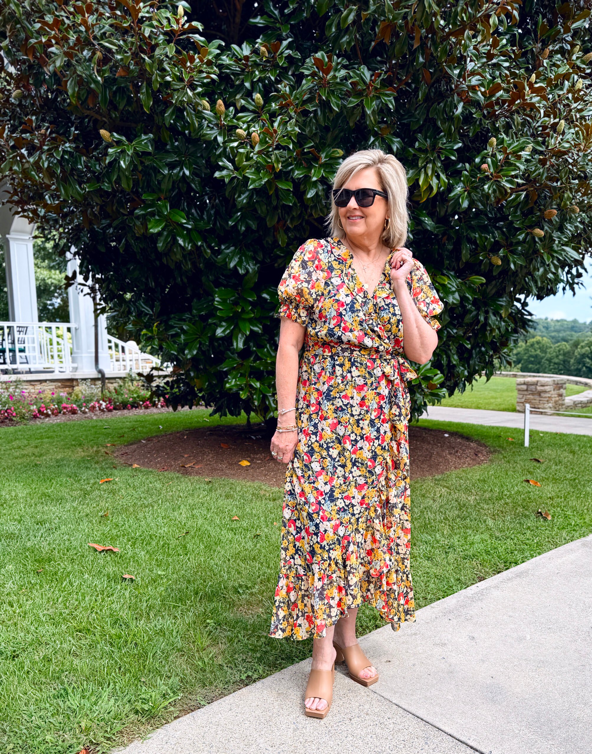 Tania Stephens wearing a  gorgeous fall maxi dress for fall from Kohl's