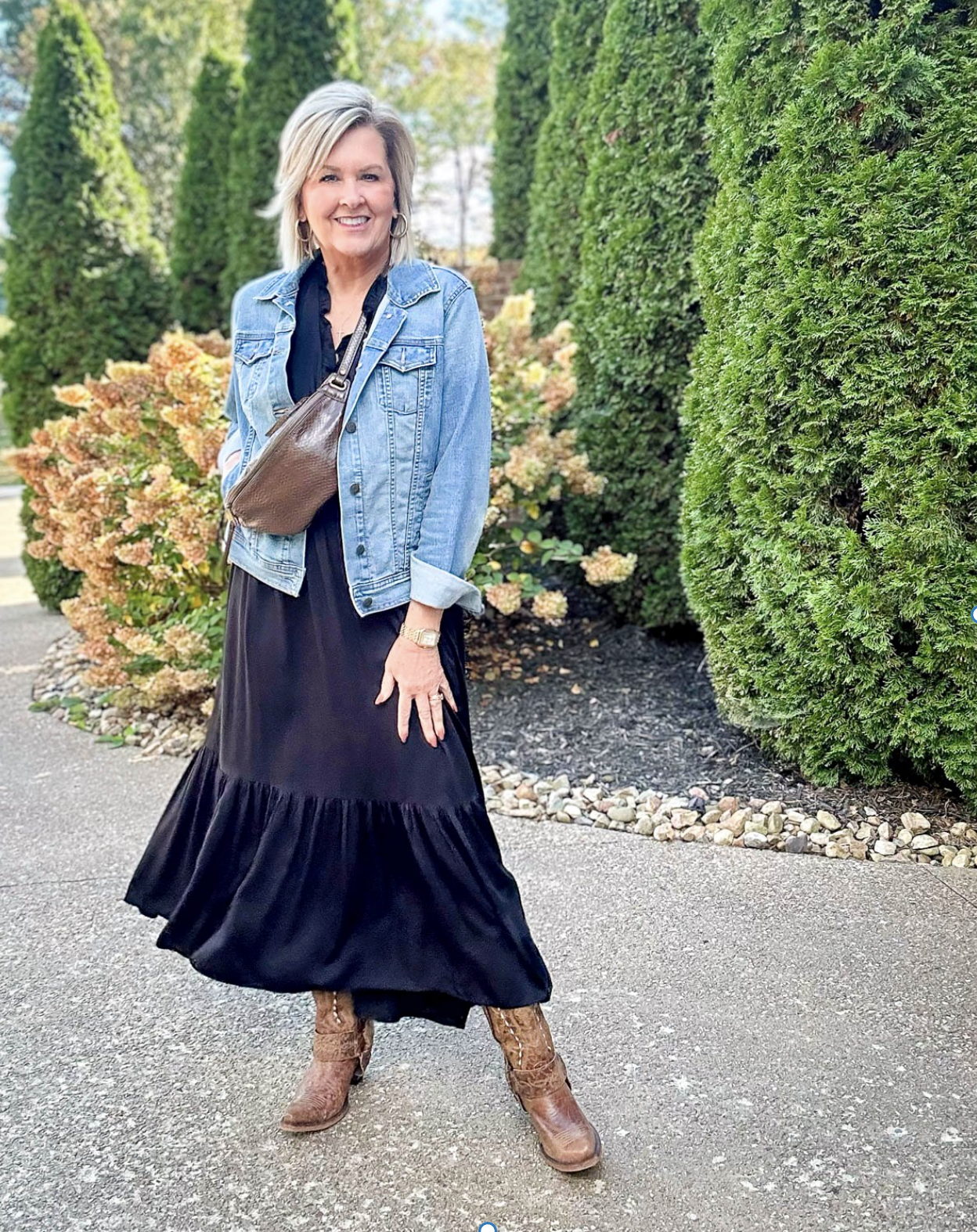 Over 50 Fashion Blogger, Tania Stephens, is showing how to style boots with a dress cowboy boots