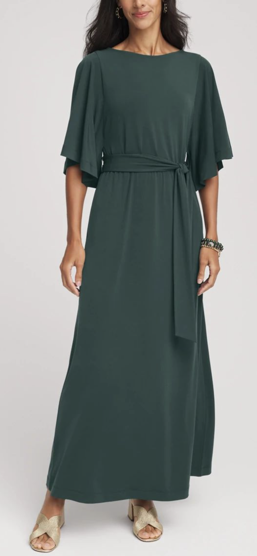 Chico's Belted Flutter-Sleeve Maxi Dress