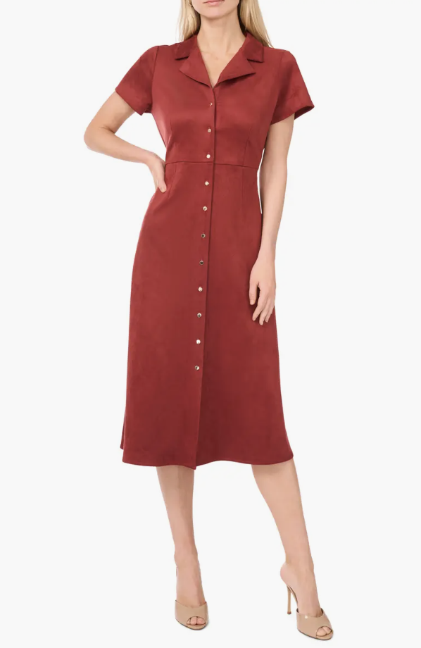 Vince Camuto Short Sleeve Faux Suede Midi Shirtdress