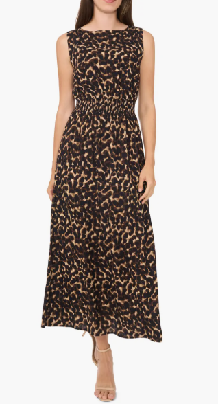 Halogen Leopard Smocked Waist Maxi Dress Casual Fall Dresses for 2025 women over 50