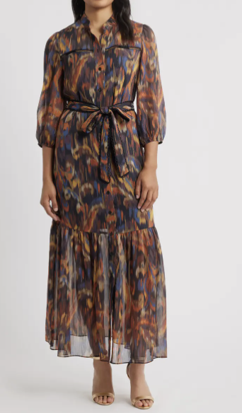 Julia Jordan Metallic Abstract Print Maxi Dress Dresses to wear to work, baby shower, casual weddings fall 2025