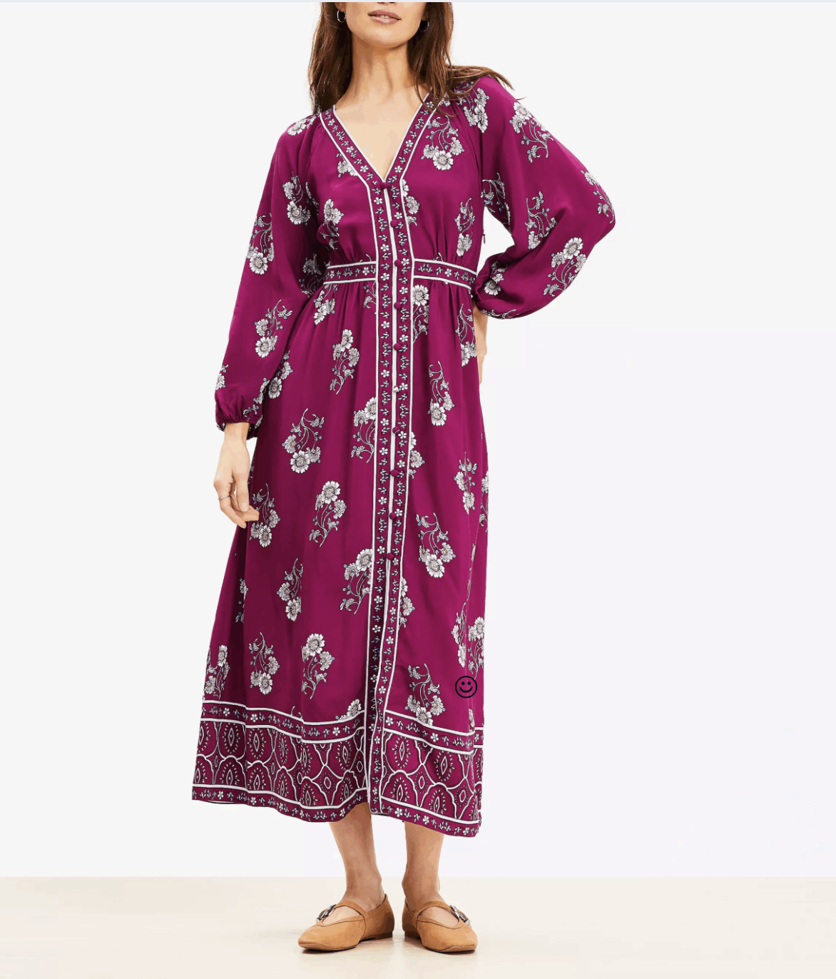 Loft Floral Puff Sleeve Button Midi Dress
