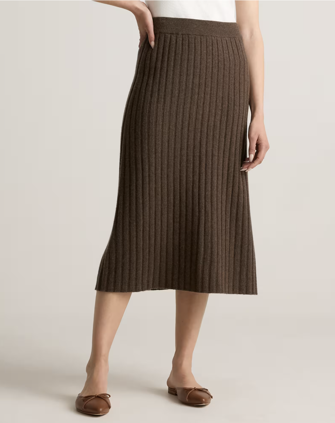 Brown Mongolian Cashmere Midi Skirt from Quince