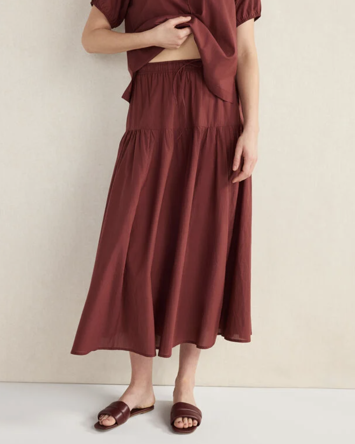 Talbots Drop Waist Midi Skirt in garnet for women over 50