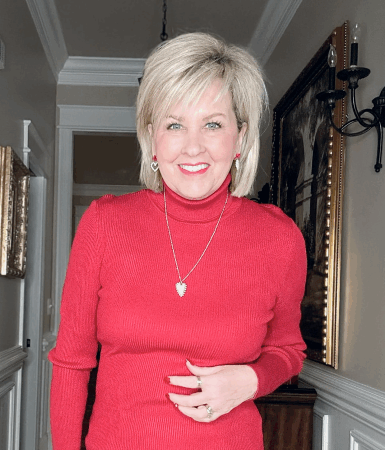 Tania in a red turtleneck