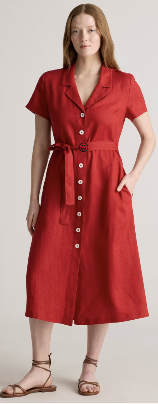 My Favorite Red Dresses for Summer 2025 quince red shirt dress in linen. 50 is not old.