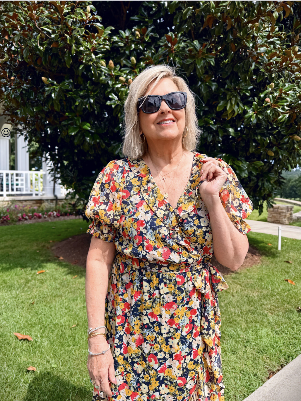 Tania Stephens wearing a  fall maxi dress for fall 