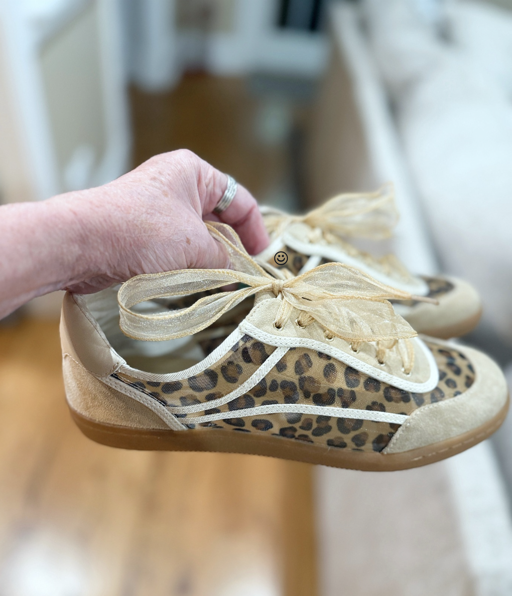 leopard print shoes with ribbon shoelaces