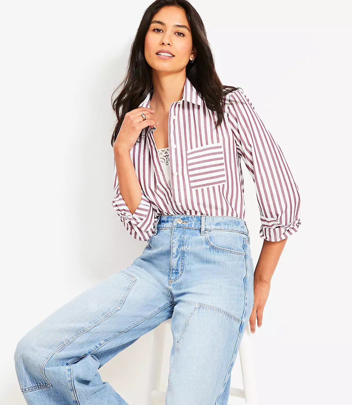 From Brunch to Travel: Poplin Tops That Work for Everything tania stephens 50 is not old fashion blogger  striped