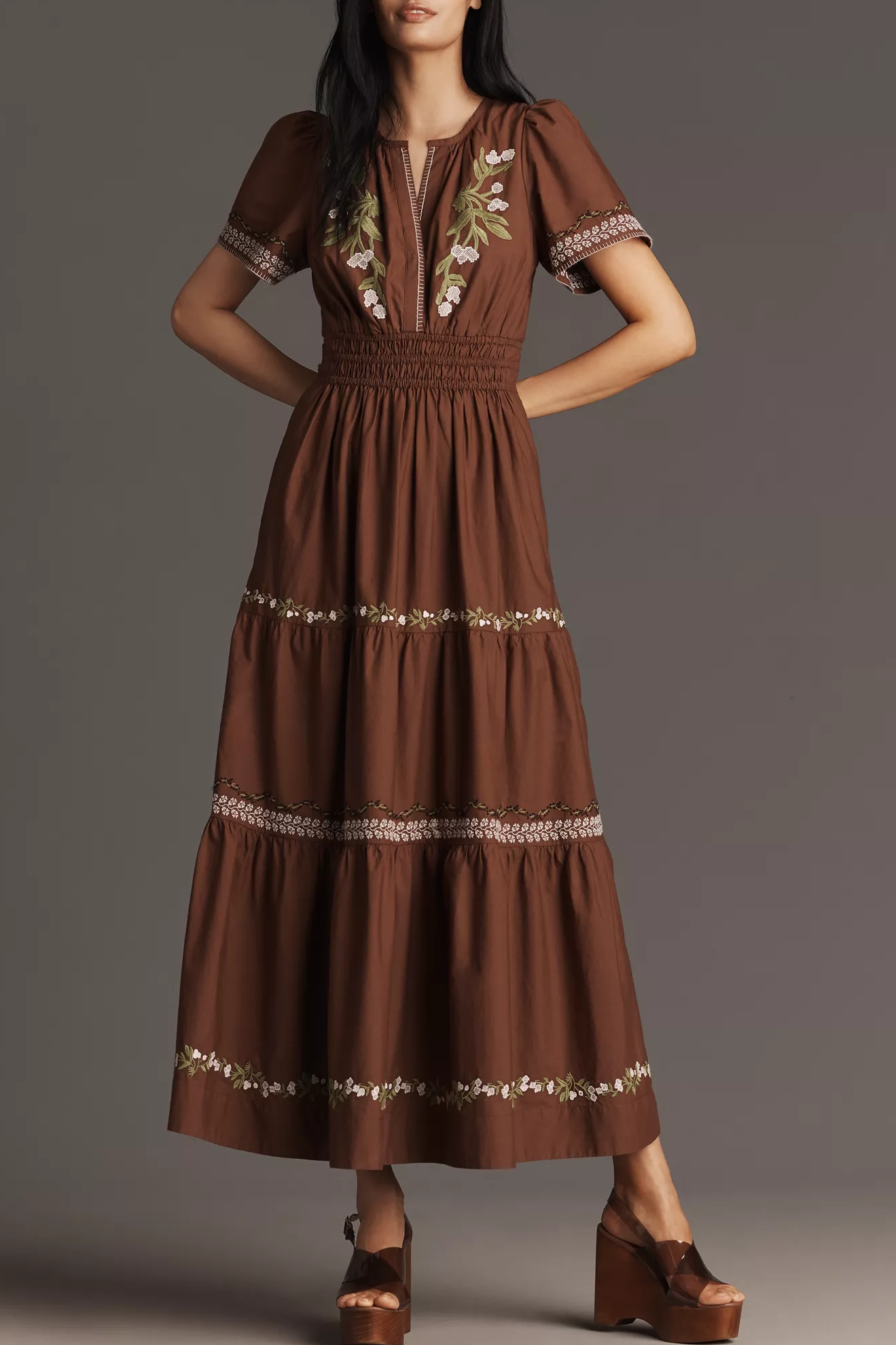 Anthropologie Somerset Embroidered Maxi Dress