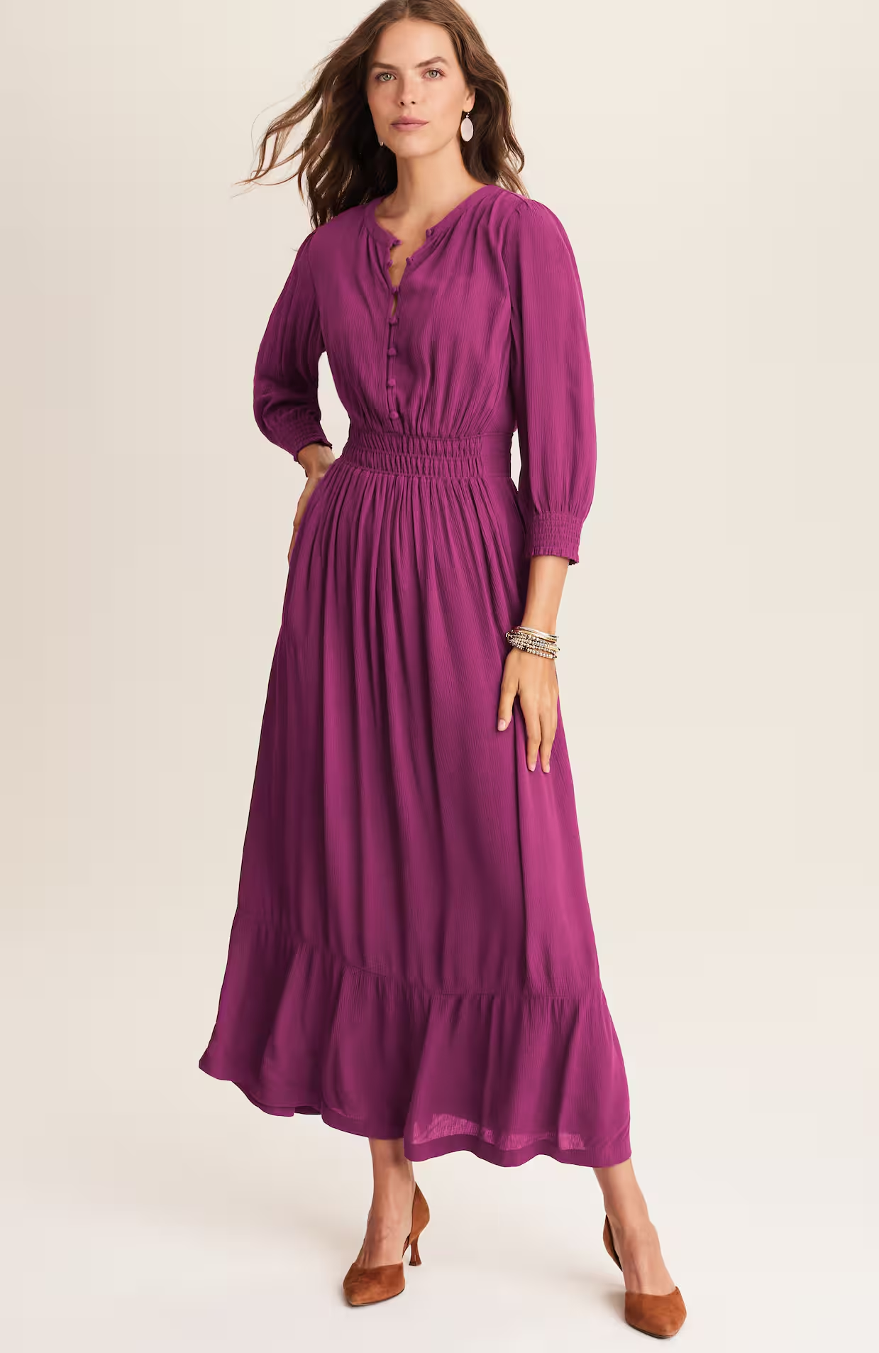 J.Jill Smocked-Details Tiered Dress