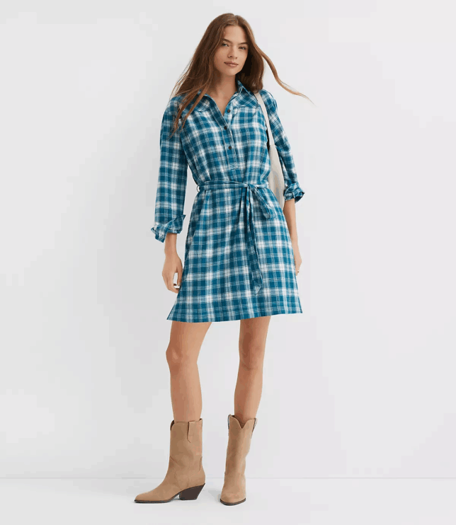 Loft Plaid Belted Mini Pocket Shirtdress