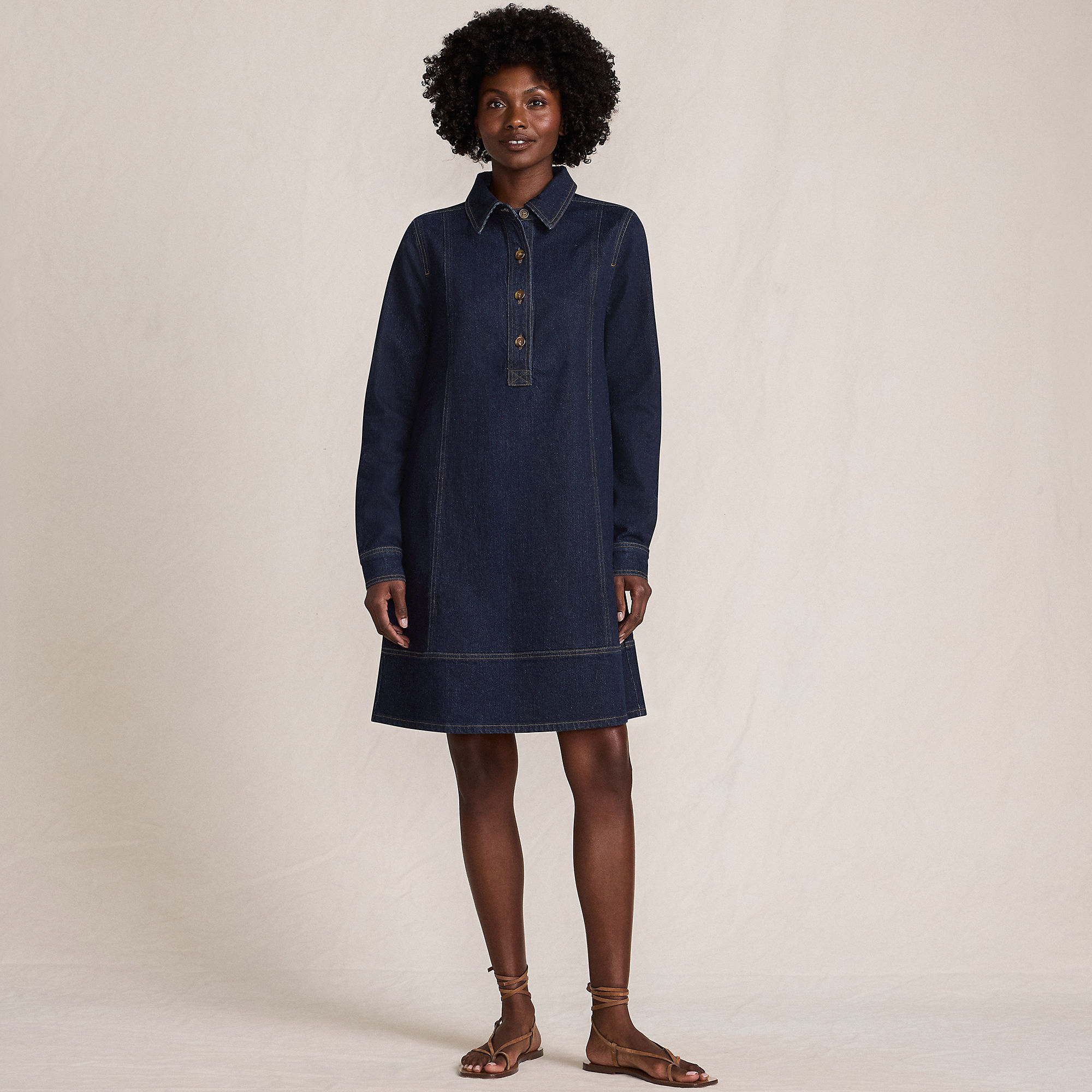 Lands' End Soft Denim Popover Long Sleeve Shirt Dress Casual Fall Dresses Women over 50