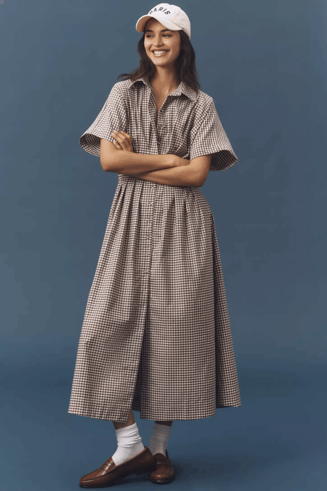 fall style Gingham Tobie Studded Shirt Dress