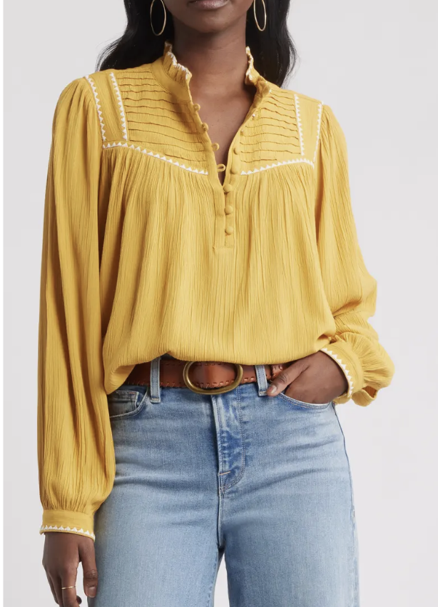 Treasure & Bond High Neck Embroidered Long Sleeve Top, Fall 2025 Clothing from Nordstrom