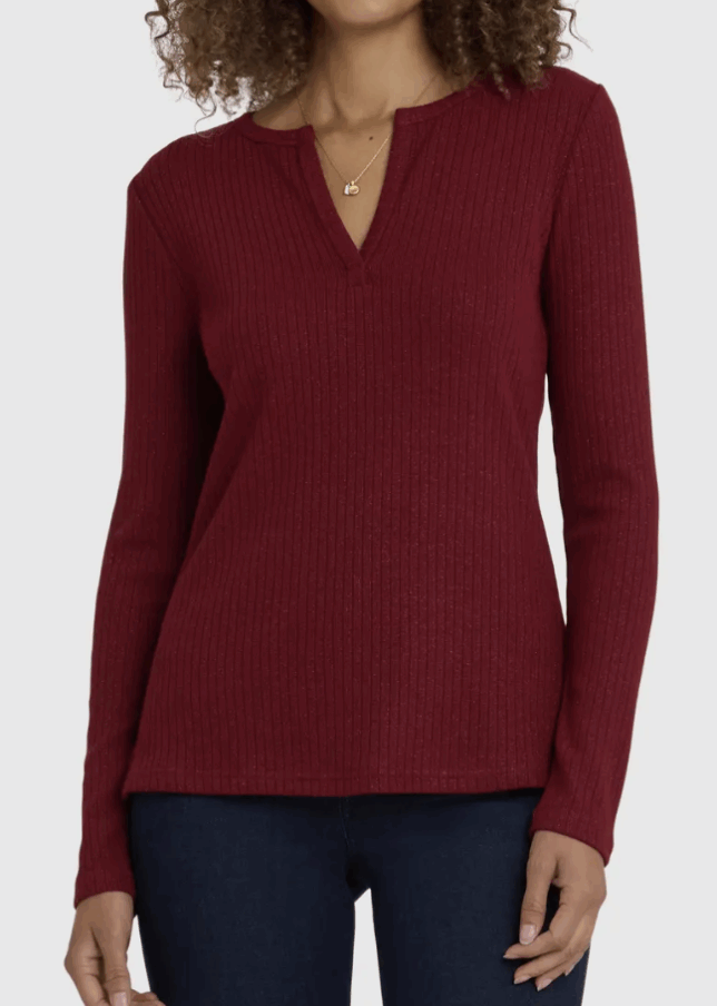 NYDJ Metallic Rib Henley Top Fall 2025 Clothing from Nordstomr
