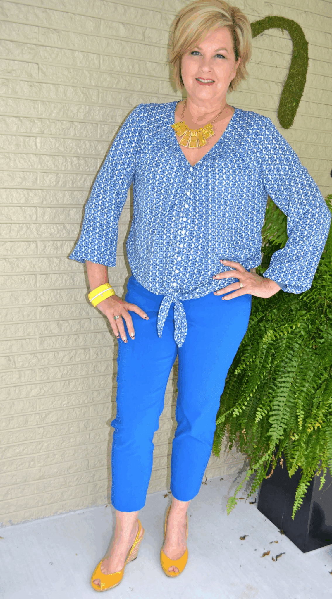 Tania Stephens wearing a blue outfit on her first blog post