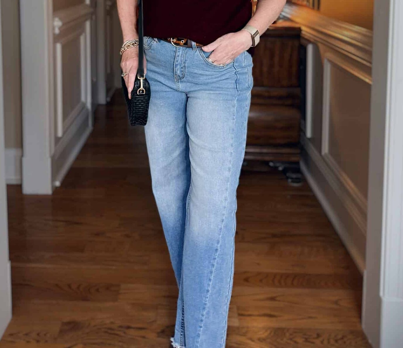 Tania wearing light wash frayed jeans from Amazon