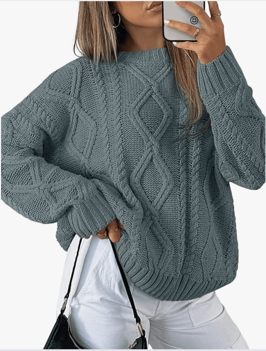 Oversized Cable Knit Crewneck Sweater