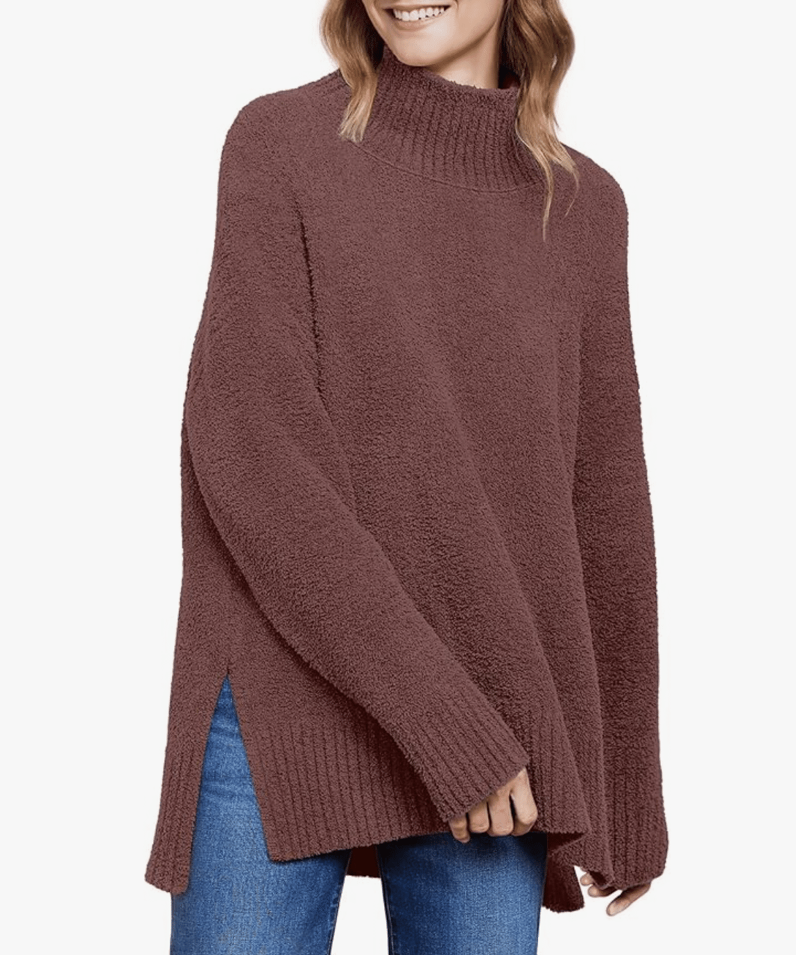 Oversized Turtleneck Long Sleeve Fuzzy Knit