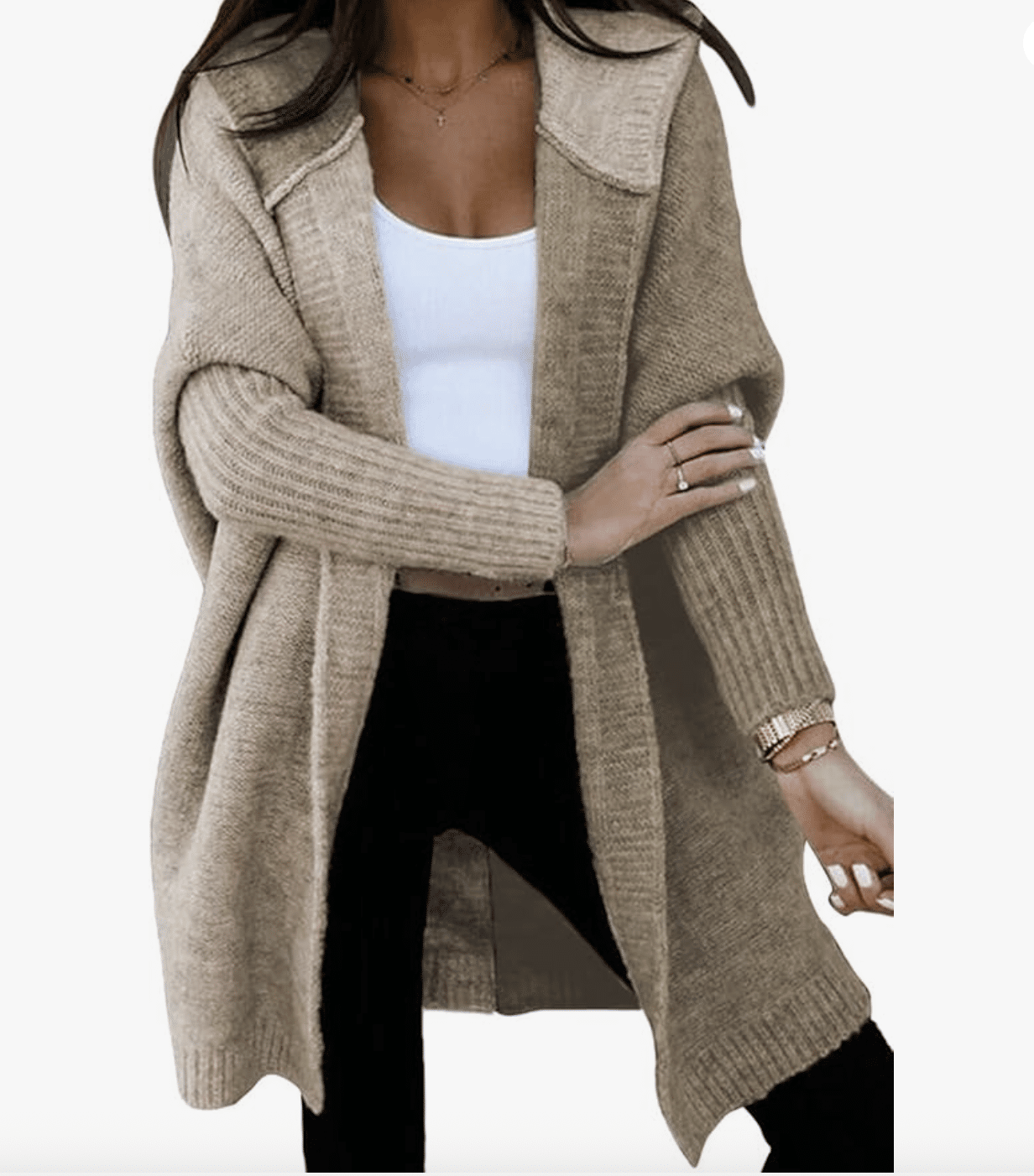 Open Front Long Sleeve Hooded Knit Cardigan