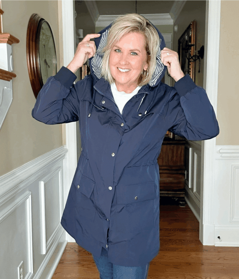 Navy raincoat with hood and striped lining