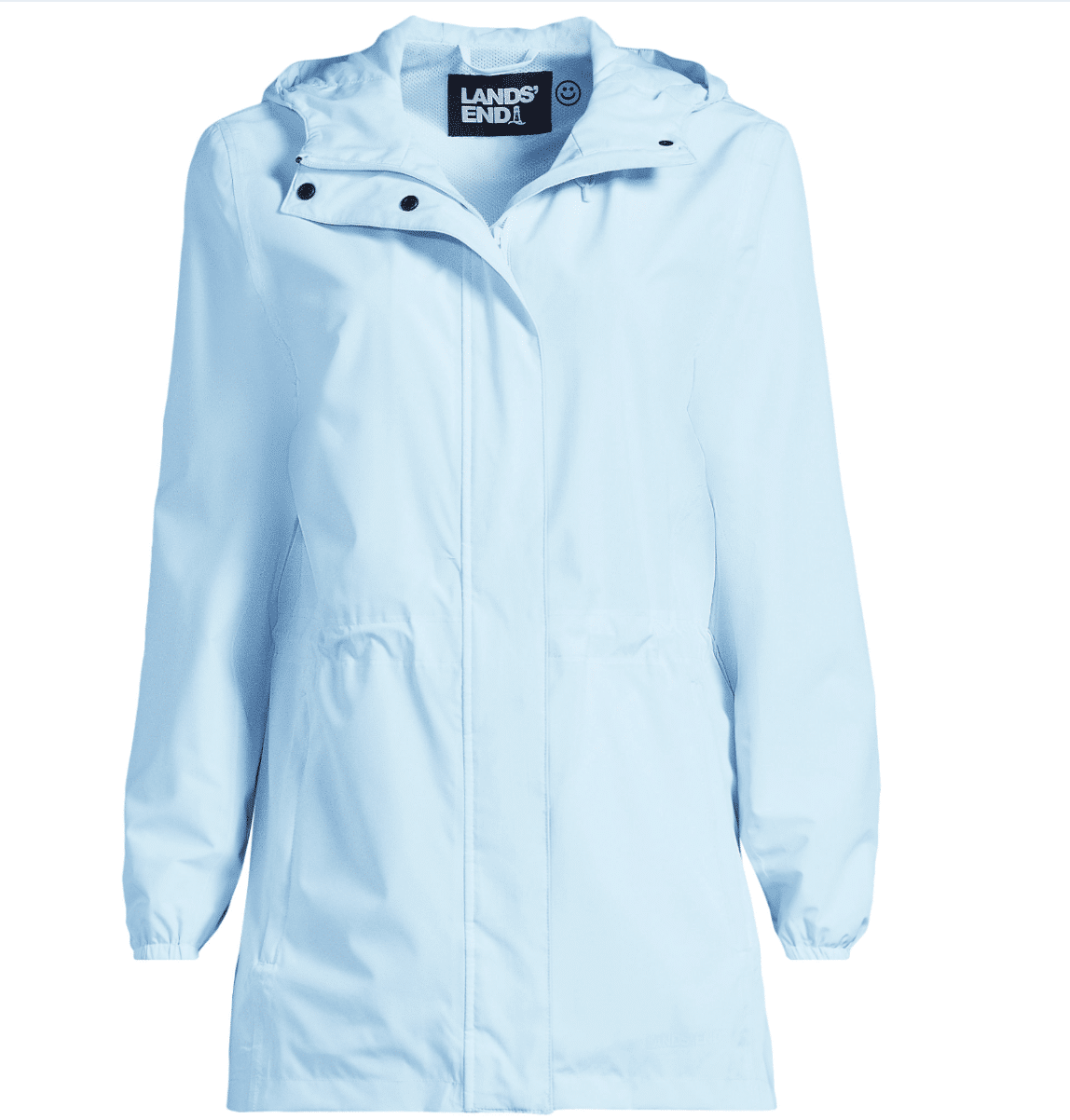 Adjustable hood and sleeve cuffs, along with fleece lined upper body protect against the cold light blue