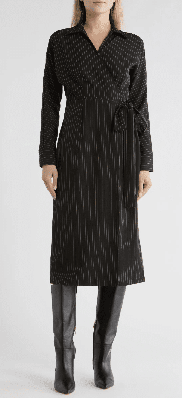 The Best Wrap Dresses for Fall & Winter 50 is not old fashion blogger tania stephens pin stripe