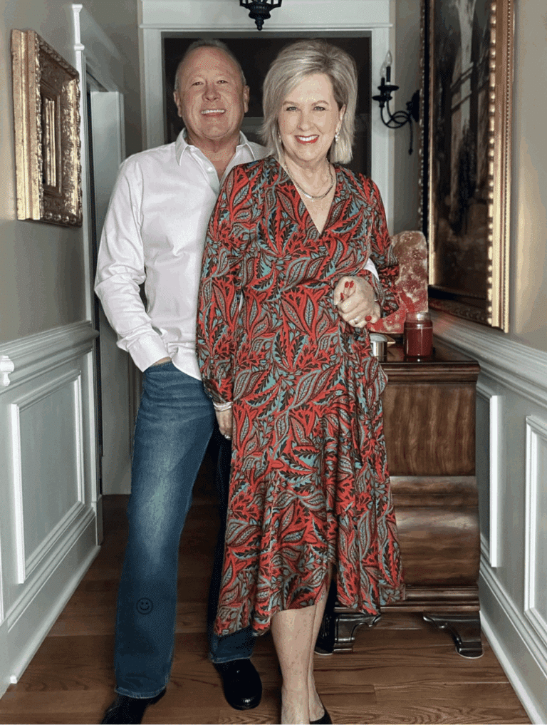 Winter Wrap dresses for women over 50 - Tania Stephens wearing UNTUCKit