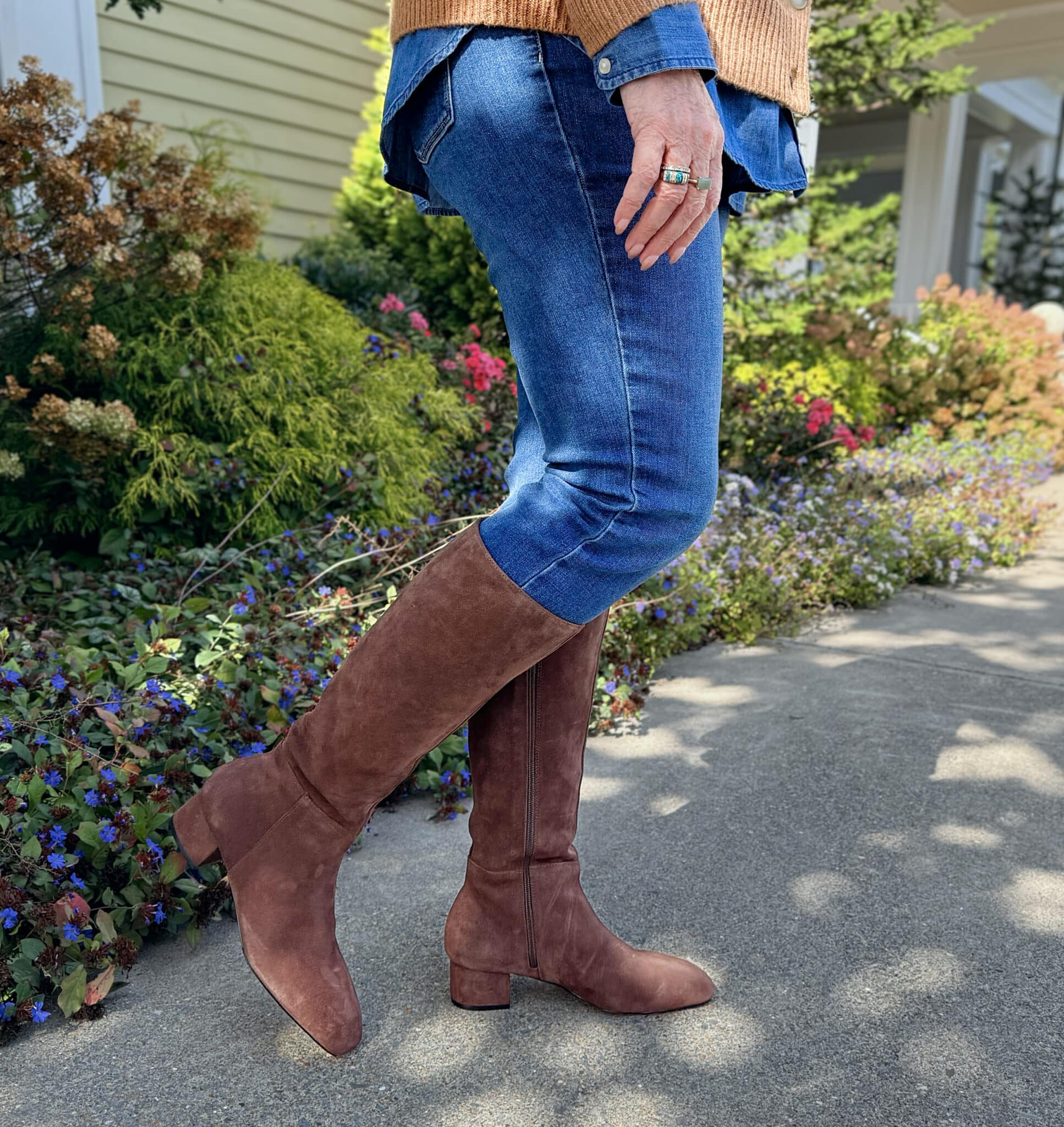 Talbots slim jeans, and chocolate boots
