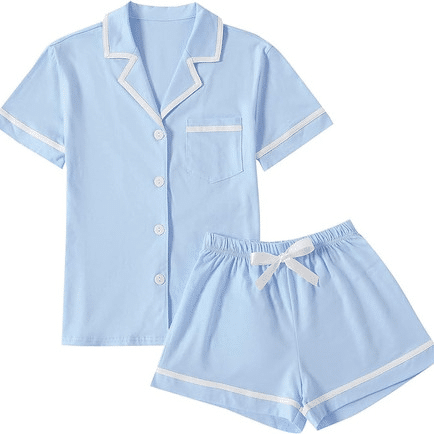 oft cotton short-sleeve pajama set and shorts, the perfect cozy Amazon find for lounging at home in fall and winter.