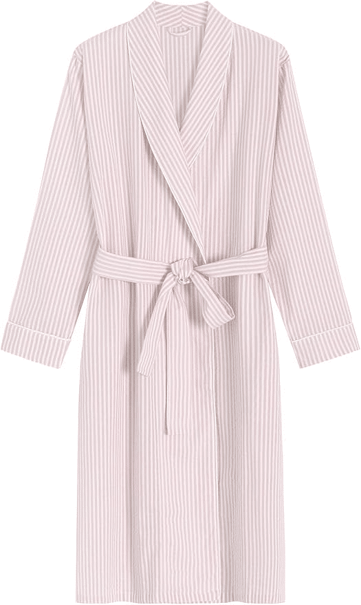 Lightweight cotton seersucker robe with pockets, a cozy layering piece for lounging around the house.