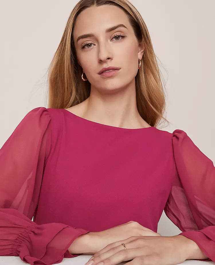 Long sleeve mixed-media blouse perfect for fall layering