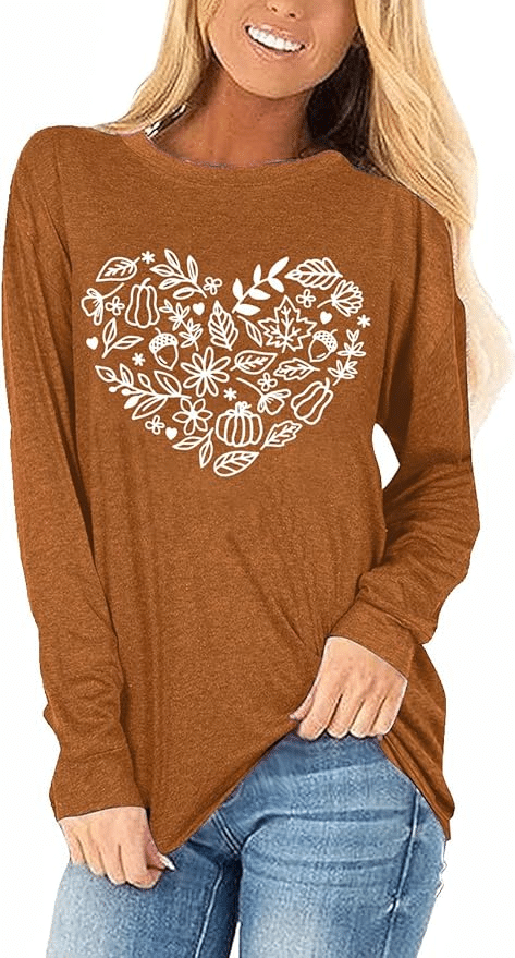 Seasonal graphic tee with long sleeves for fall layering