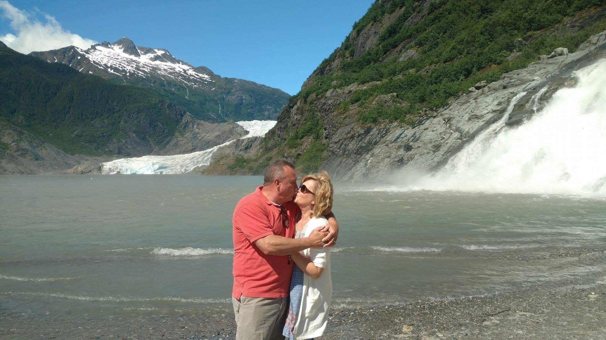 Joe and Tania on a trip to Alaska in front of the Mendenhall Glacier