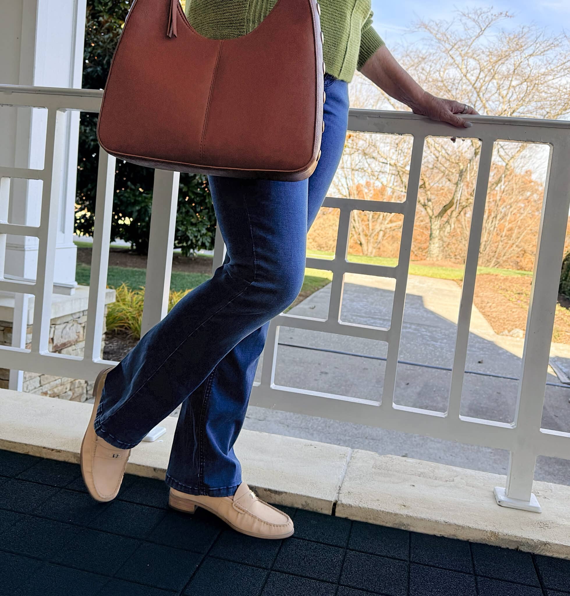 Stretch bootcut jeans from Kohl’s paired with fall Thanksgiving outfit