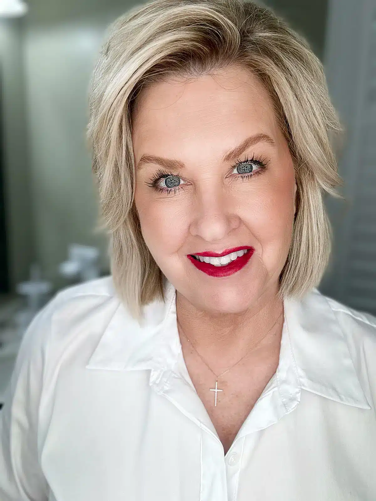 Tania wearing a classic red lipstick look