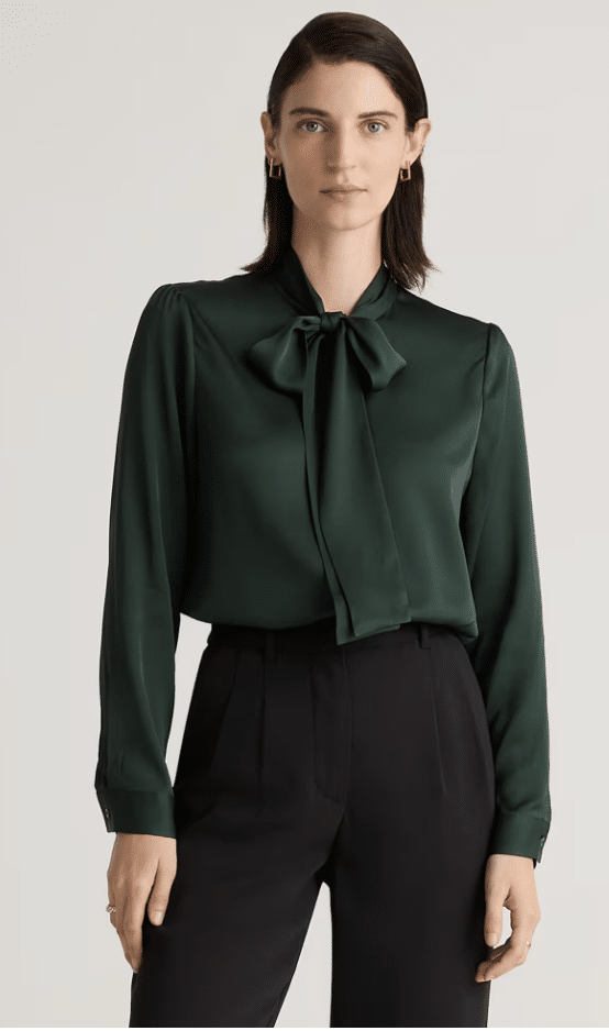 How to Wear Green in a Modern Way for the Holidays tania stephens fashion blogger 50 is not old  silk blouse